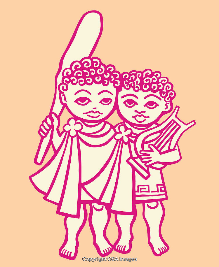Stylized Line Art Crossroads Depicting Close Friendship and Artistic Symbols