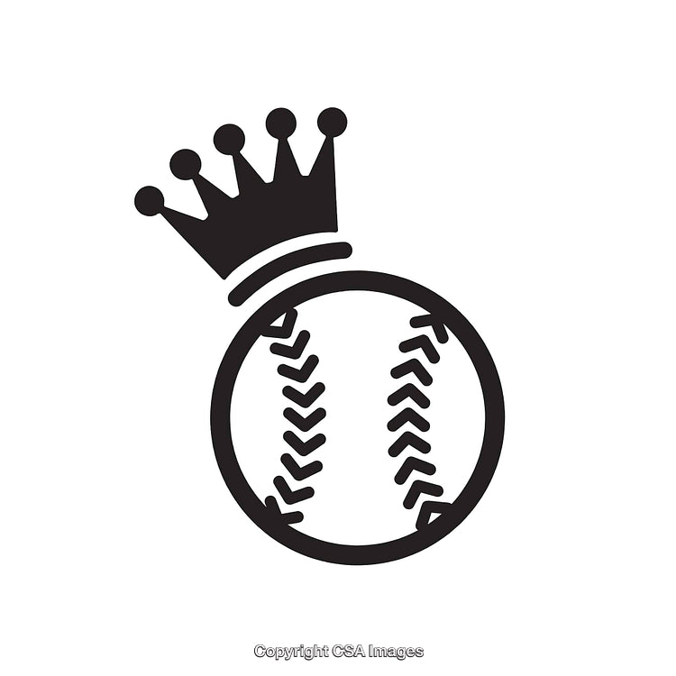 Crown and Baseball Line Art Illustration on White Background