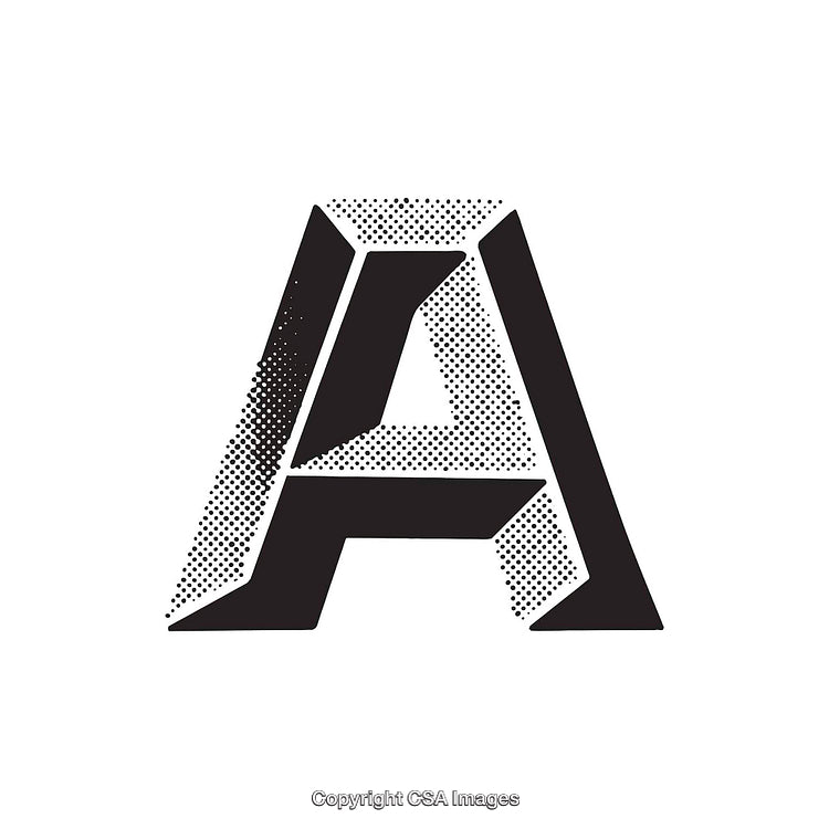 Stylized Letter A with Halftone Shading and Bold Typography