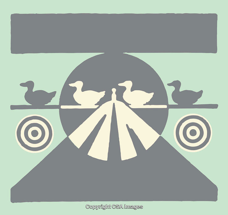 Ducks Balancing on a Beam Illustration in Retro Style Art