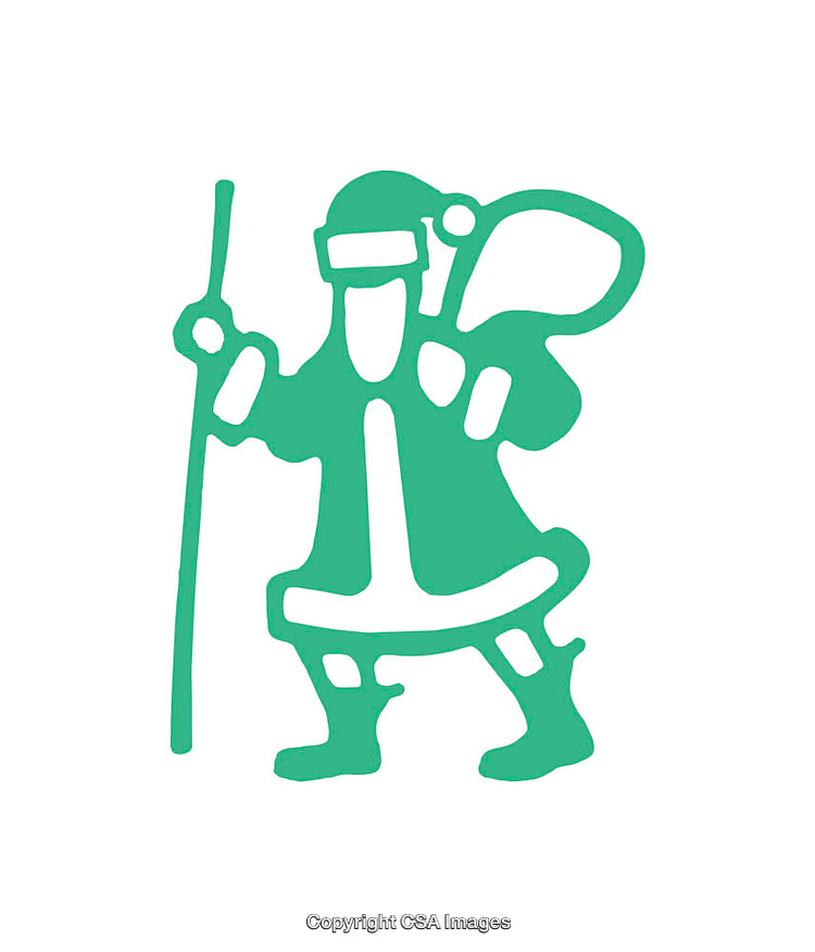 Green Minimalist Icon of Santa Claus With Sack and Walking Stick