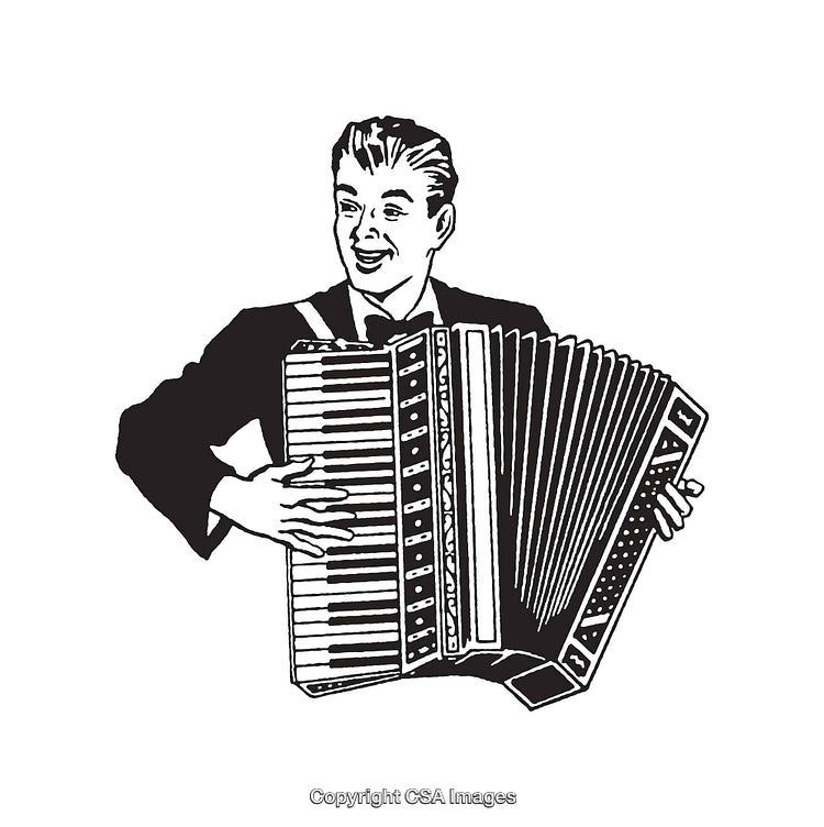 Black and White Line Art of Joyful Accordion Player Performance