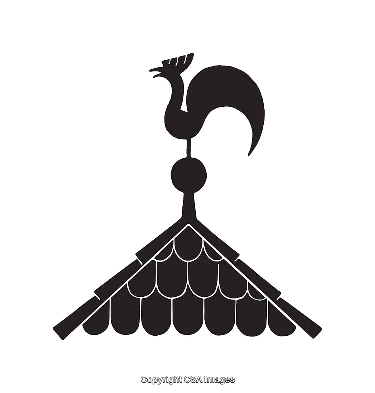 Black and White Weather Vane on Roof Silhouette Illustration