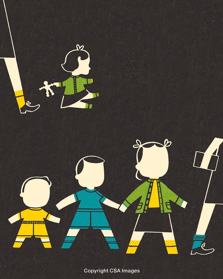 Playful Illustration of Children Holding Hands With Vibrant Colors