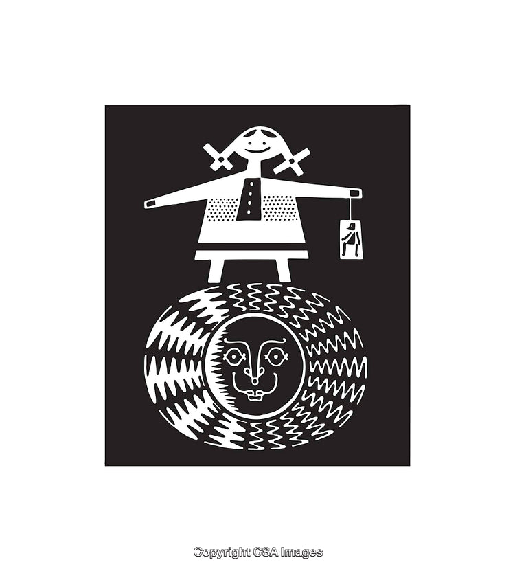 Black and White Line Art Illustration With Abstract Figures and Geometric Patterns