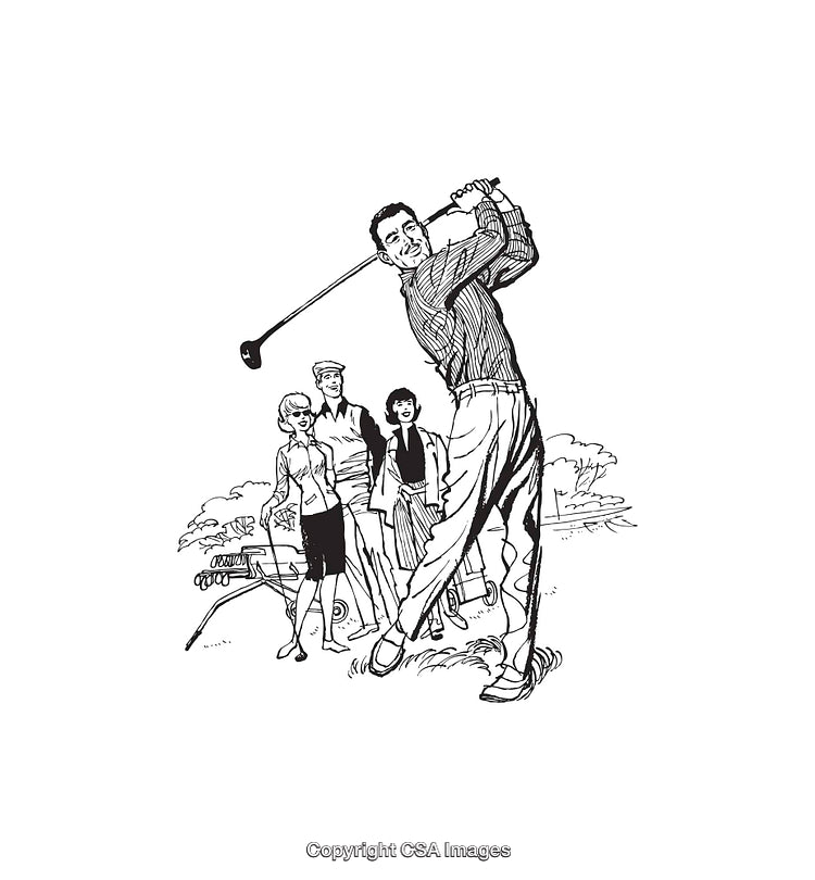 Vintage Illustration of a Group Playing Golf in Black and White Style