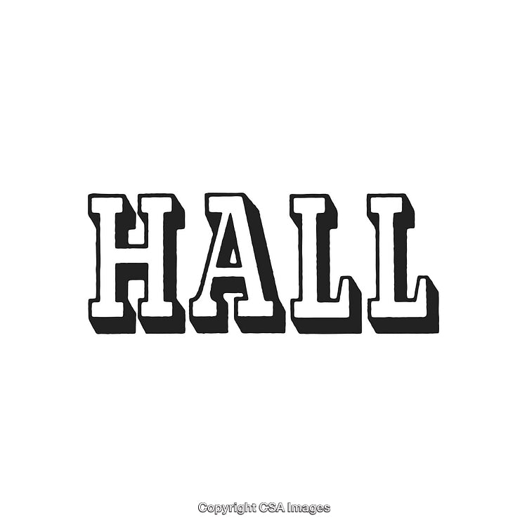 Bold Vintage Typography of the Word 'Hall' in Black and White Design
