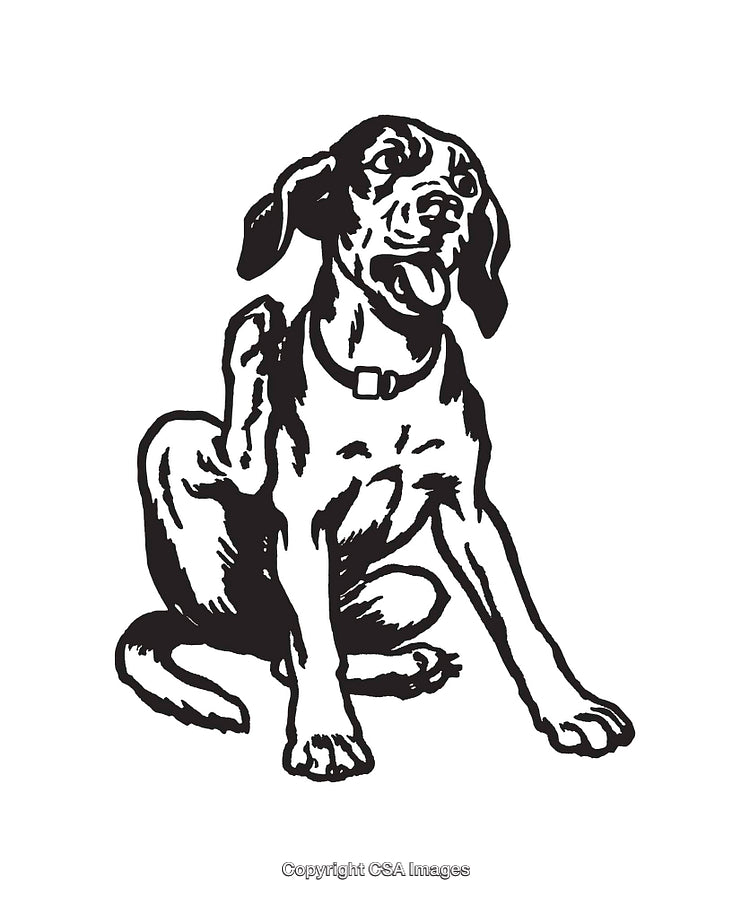 Illustration of a Dog Scratching Itself in Black and White Line Art Style