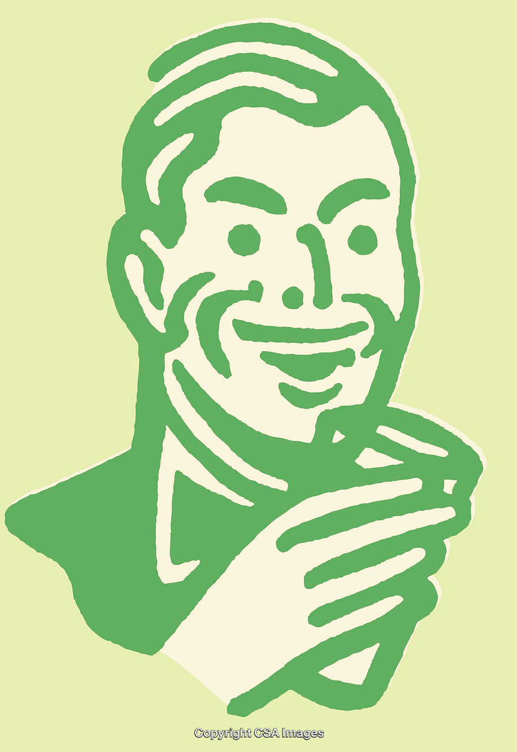 Retro Style Illustration of a Smiling Person Holding a Beverage