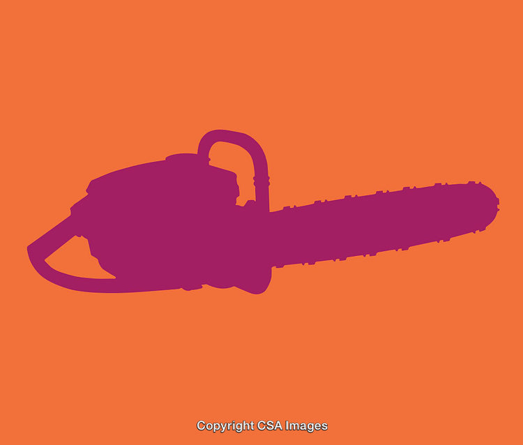 Purple Chainsaw Silhouette on a Bright Orange Background