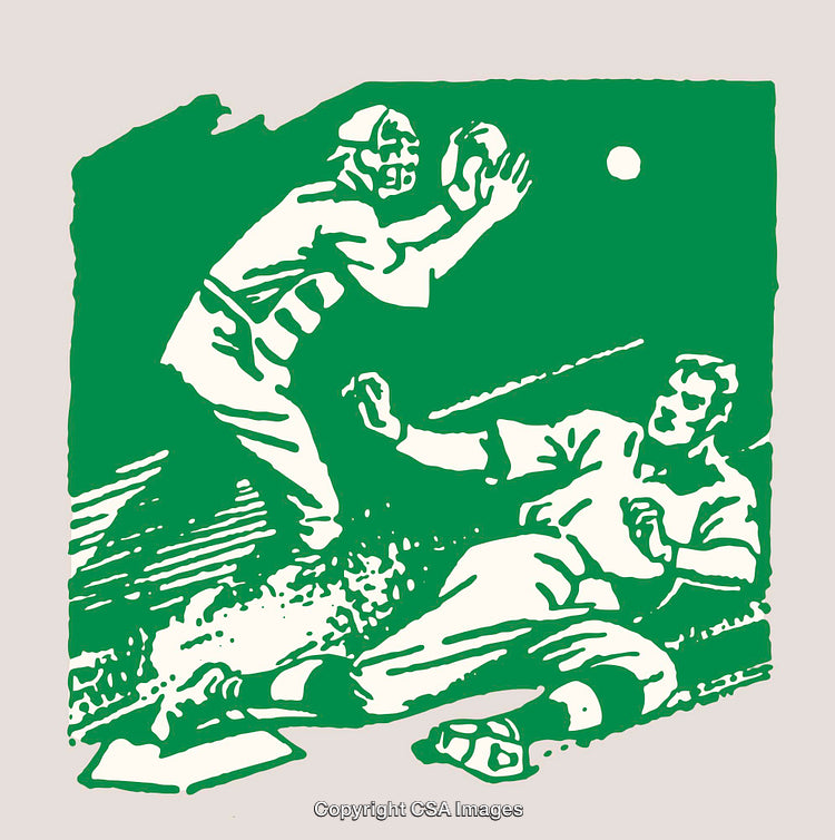 Vintage Baseball Action Illustration in Line Art Style