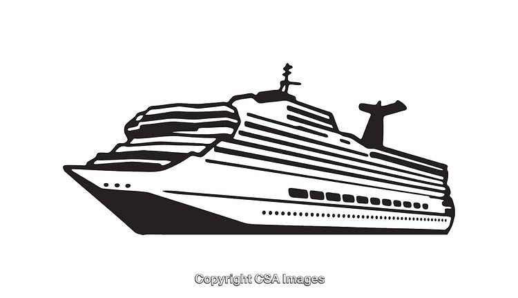 Black And White Line Art Illustration of a Large Cruise Ship