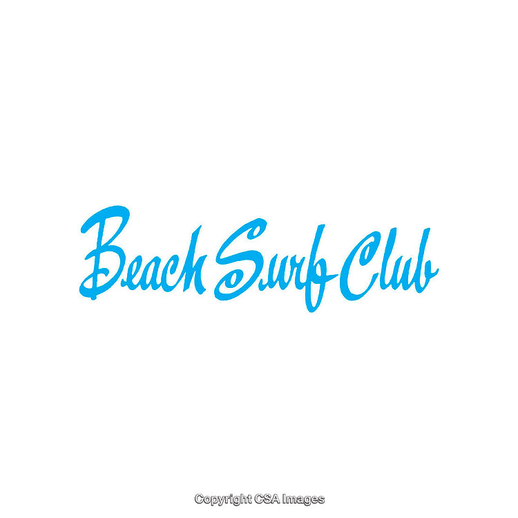 Blue Beach Surf Club Text Against A White Background
