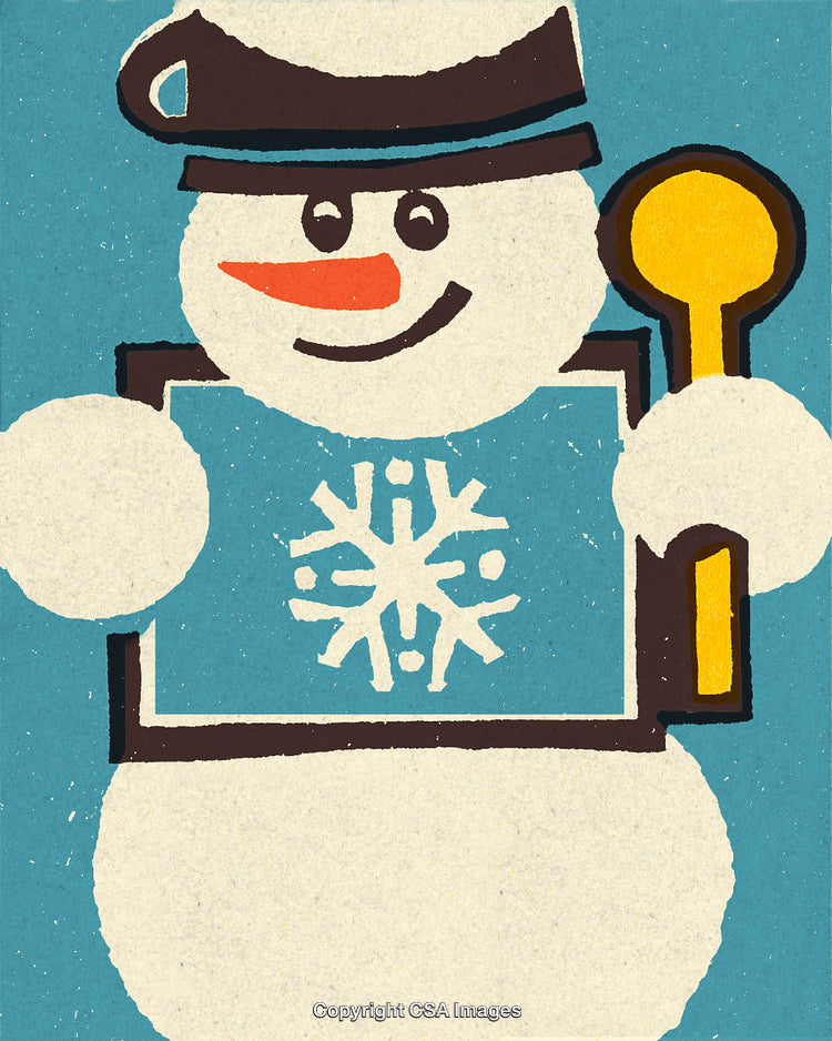 Snowman with a Snowflake Sign Holding a Golden Spoon Illustration