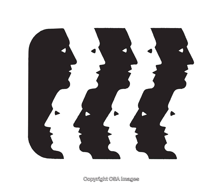 Abstract Black and White Profile Faces in Artistic Alignment