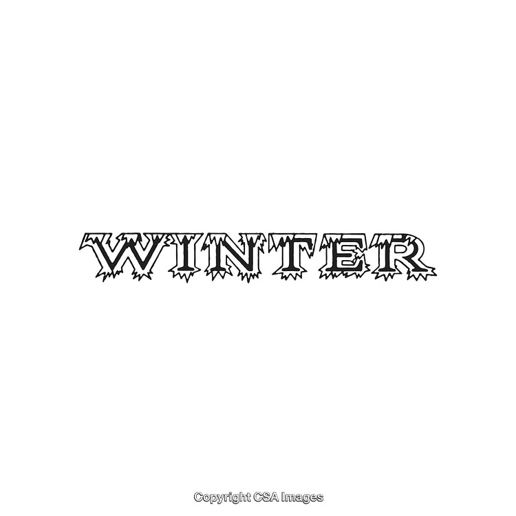 Stylized Winter Text With Icicle Design, Black and White Illustration