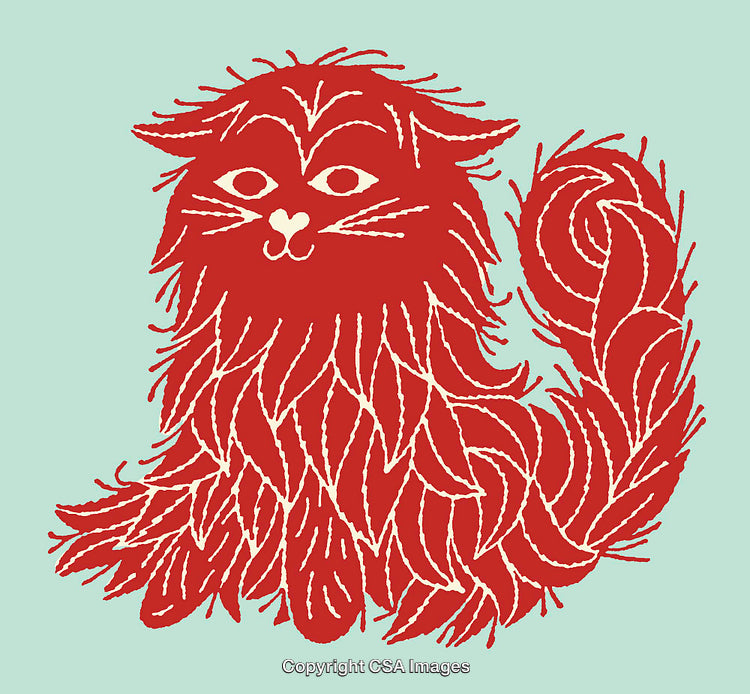 Abstract Red Cat Illustration with Decorative Line Details and Pastel Background