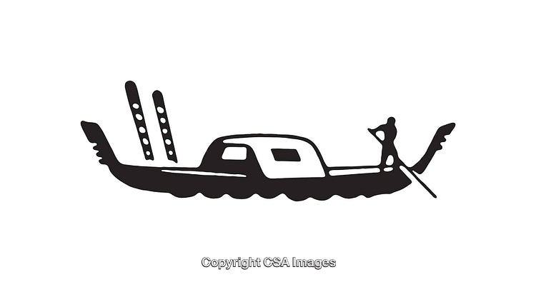 Black and White Line Art Illustration of a Gondola with Gondolier