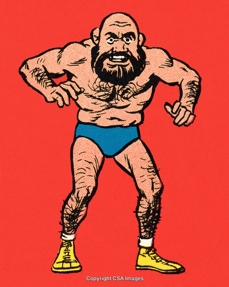 Retro Comic Style Muscleman Illustration With Strong Expression and Bright Colors