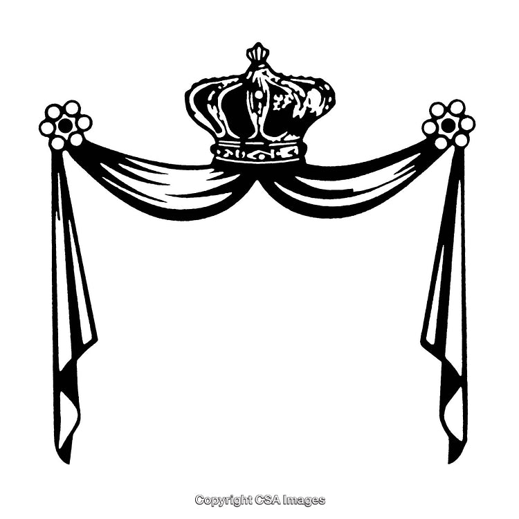 Elegant Black and White Border with Crown Motif and Drapery Design