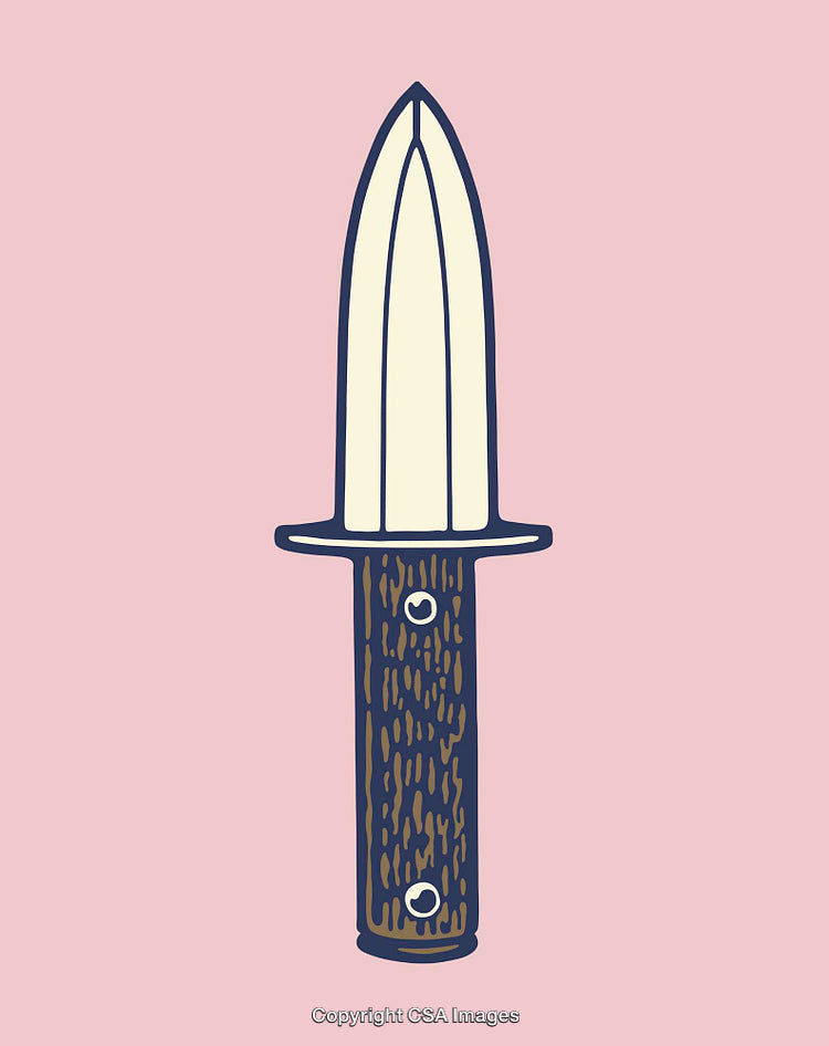 Illustration of a Knife with Brown Handle on Light Pink Background