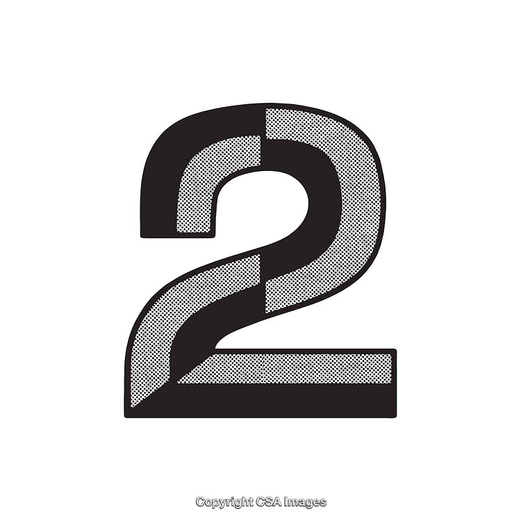 Modern Black And White Number Two Illustration in Halftone Style Design