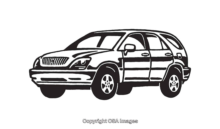 Black and White Line Art Illustration of an SUV Vehicle Side View