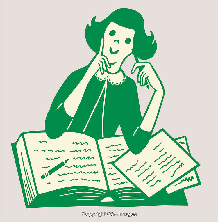Retro Style Illustration of a Woman Writing Notes at a Desk