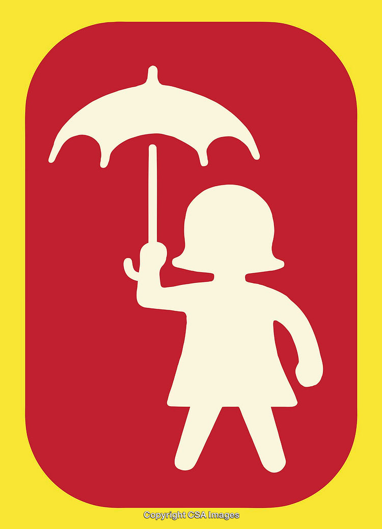 Stylized Illustration of a Girl Holding an Umbrella on a Yellow Background