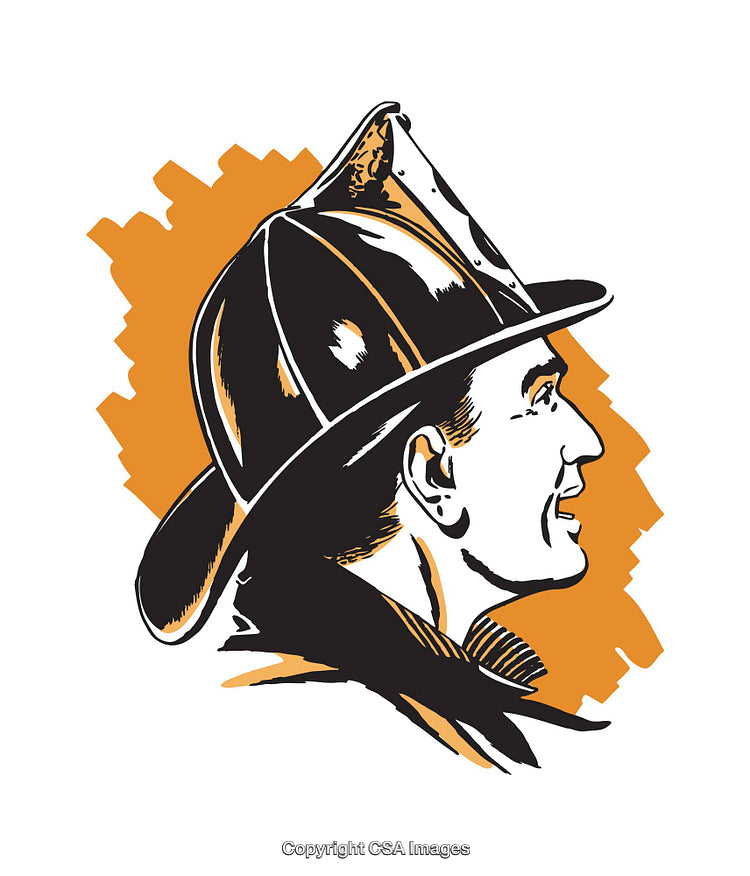 Rendered Illustration of a Firefighter in Profile Wearing a Traditional Helmet