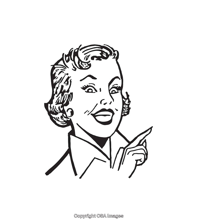 Retro Style Black and White Comic Illustration of a Smiling Woman