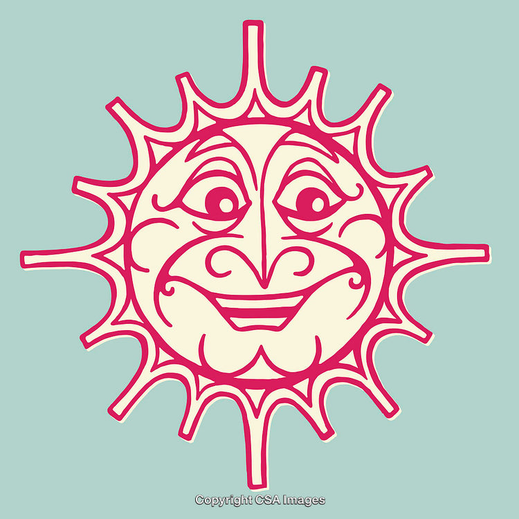Colorful Line Art Sun Illustration With a Smiling Face Design