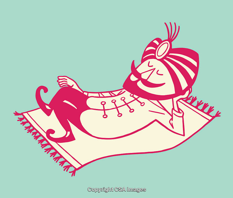 Colorful Line Art Illustration of a Man Relaxing on a Magic Carpet
