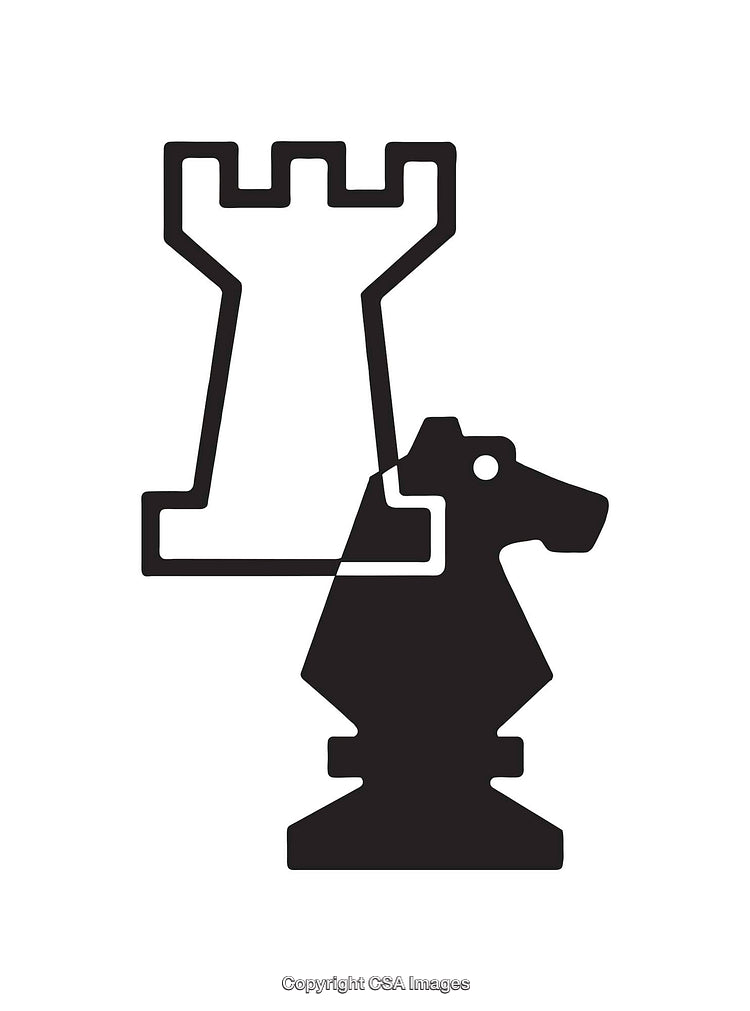 Black and White Icons of Chess Pieces Knight and Rook