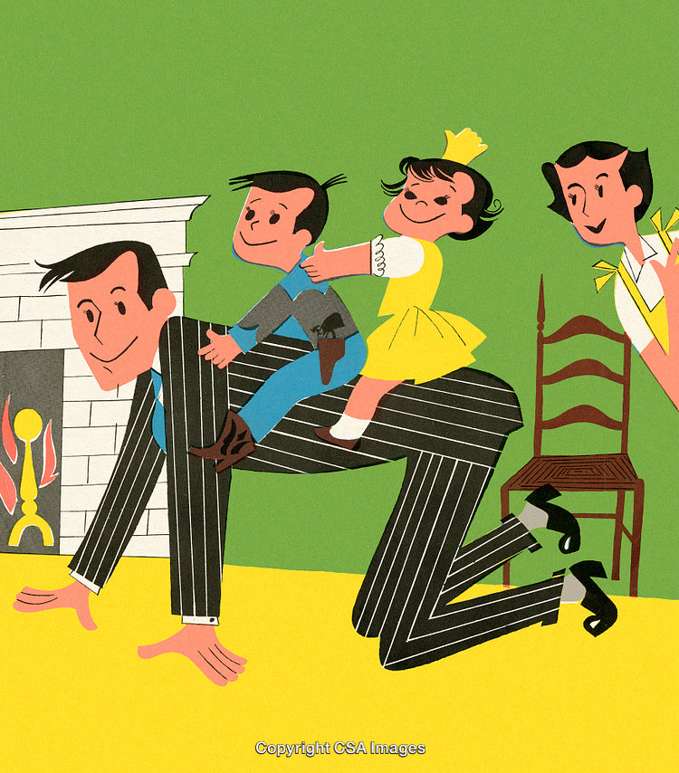 Playful Family Scene Featuring Parents and Children in a Fun Indoor Setting