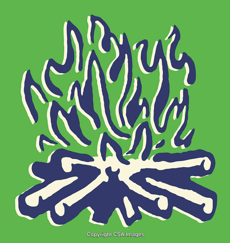 Abstract Green and Blue Line Art of a Fire Theme