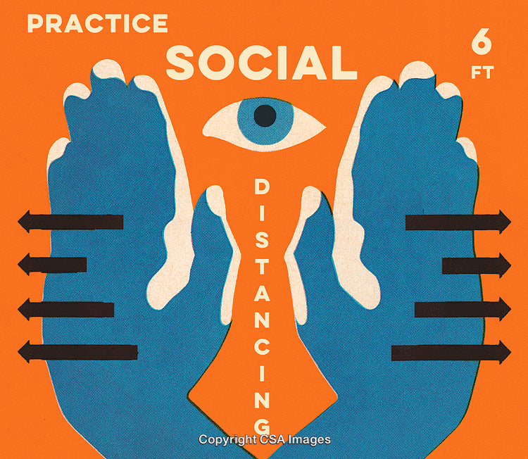 Bright Social Distancing Poster with Abstract Artistic Illustration on Health Standards