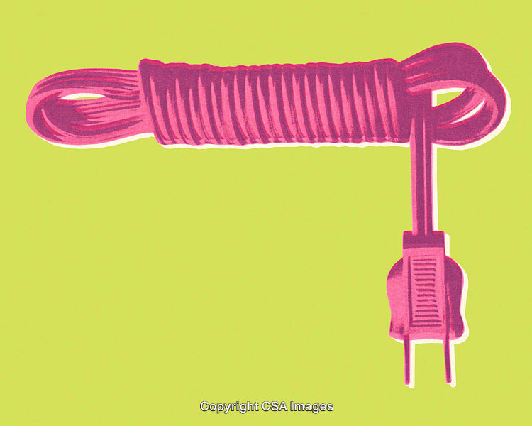 Coiled Electric Cord Displayed Against a Bright Yellow Background with Pop Art Style