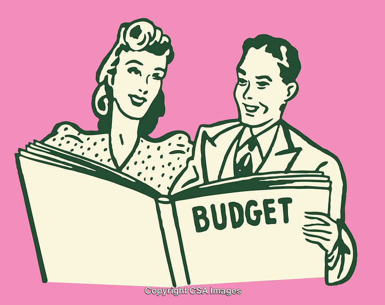 Retro Styled Illustration of a Couple Reviewing a Budget Book