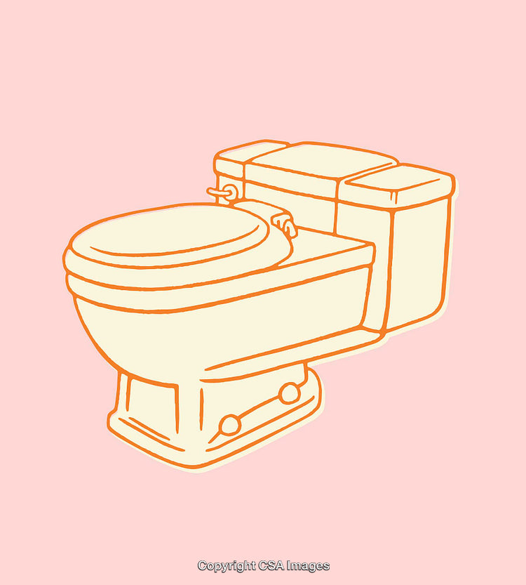 Yellow Line Art Illustration of a Toilet on Pastel Pink Background
