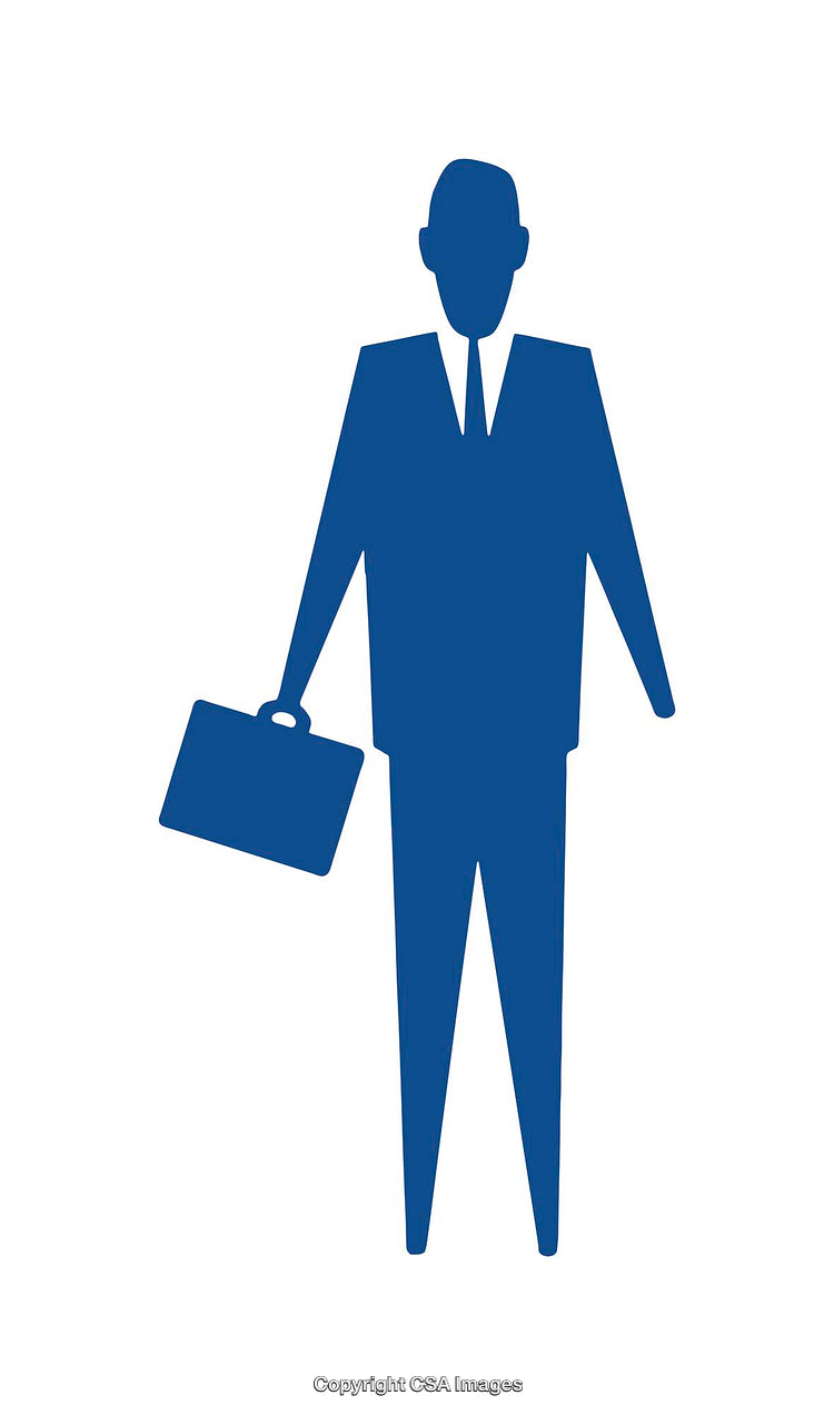 Blue Business Icon Depicting a Character with Briefcase