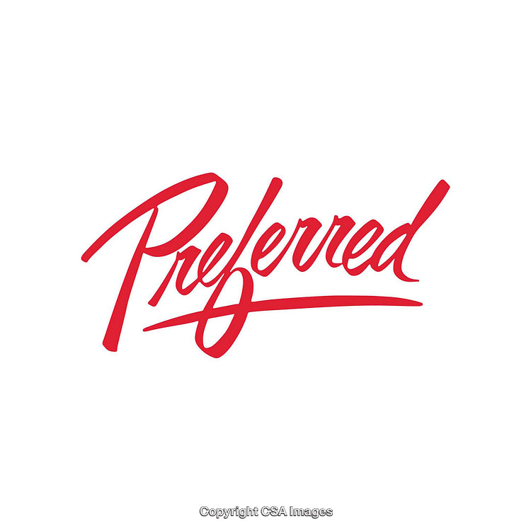 Red Handwritten Script Spelling 'Preferred' on White Background