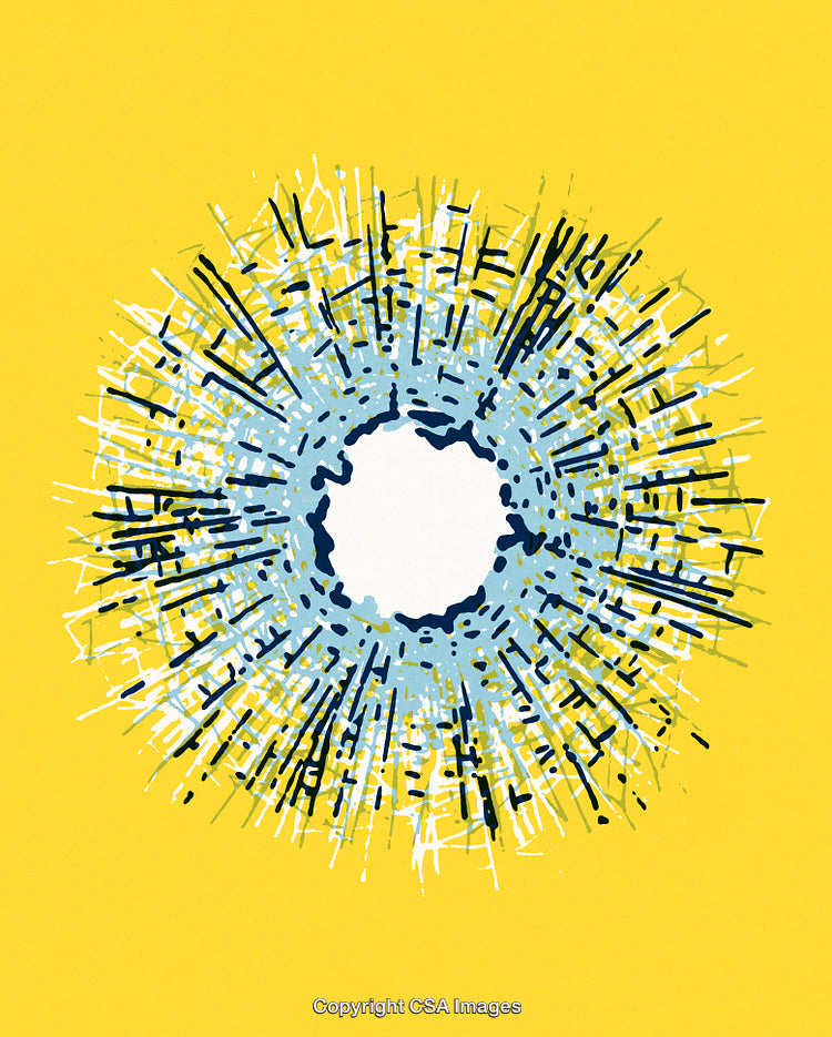 Abstract Circular Design with Blue Strokes on Yellow Background