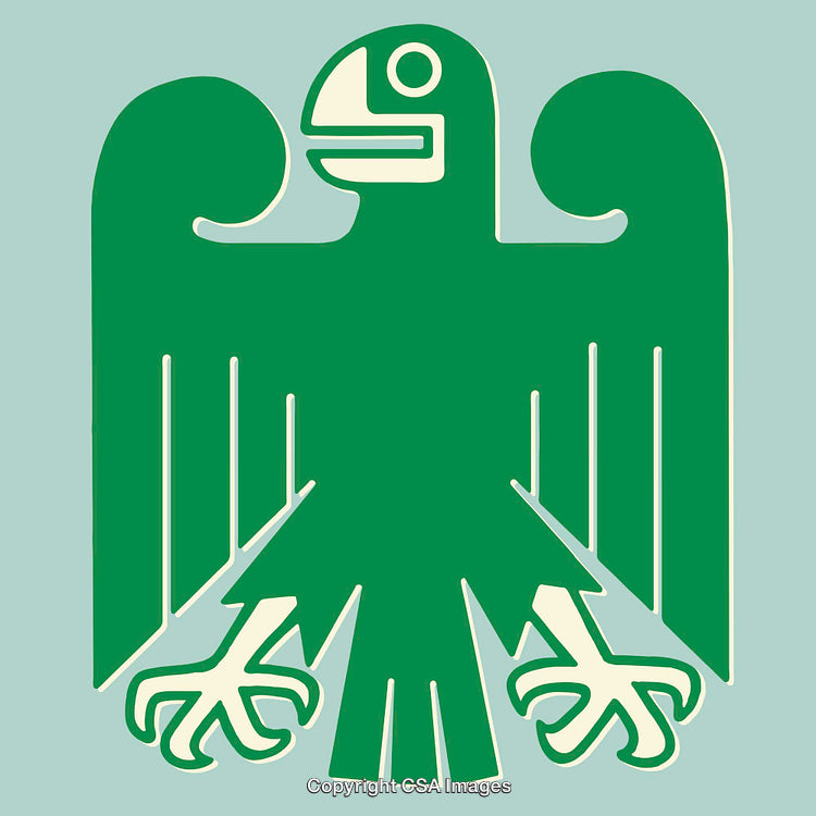 Green Line Art Depiction of a Stylized Eagle on Blue Background