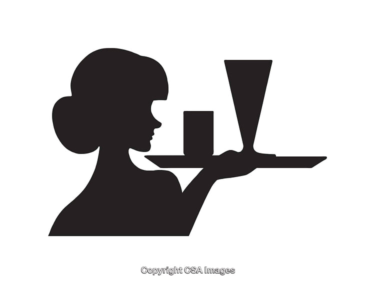 Silhouette of a Woman Carrying a Serving Tray with Drinks