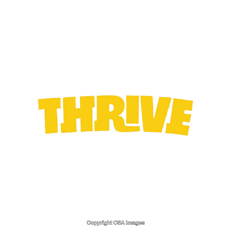 Yellow Word Art Design Featuring the Uplifting Term 'Thrive'
