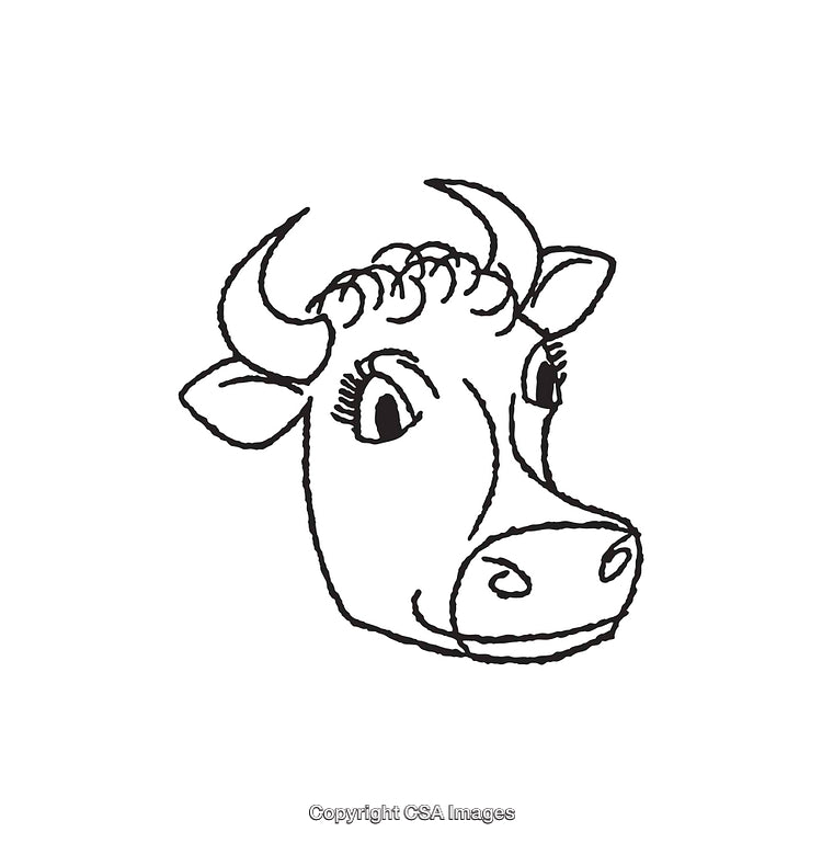Black and White Line Art Illustration of a Smiling Cow Face
