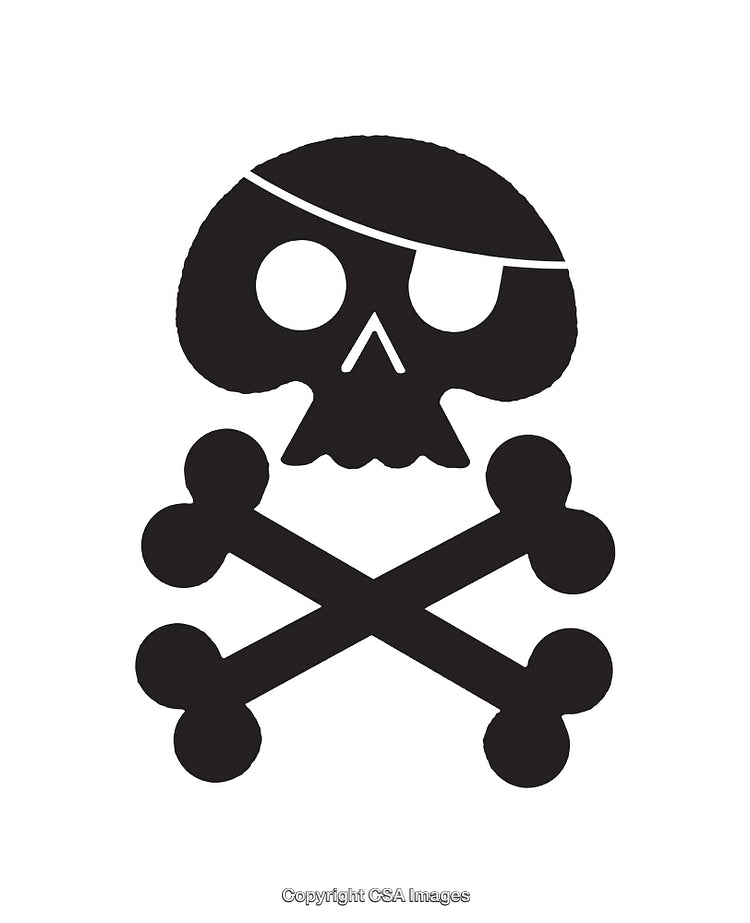 Minimalistic Skull Icon with Crossbones in Black and White