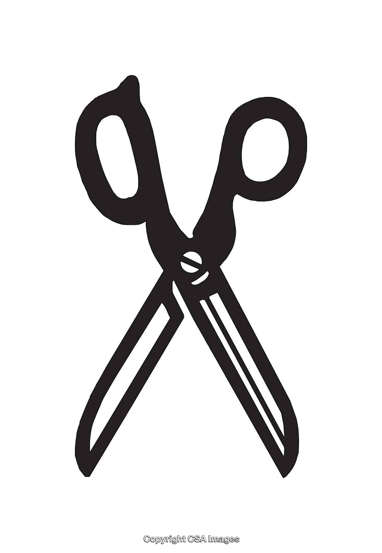 Black and White Line Art Illustration of Scissors with Open Blades