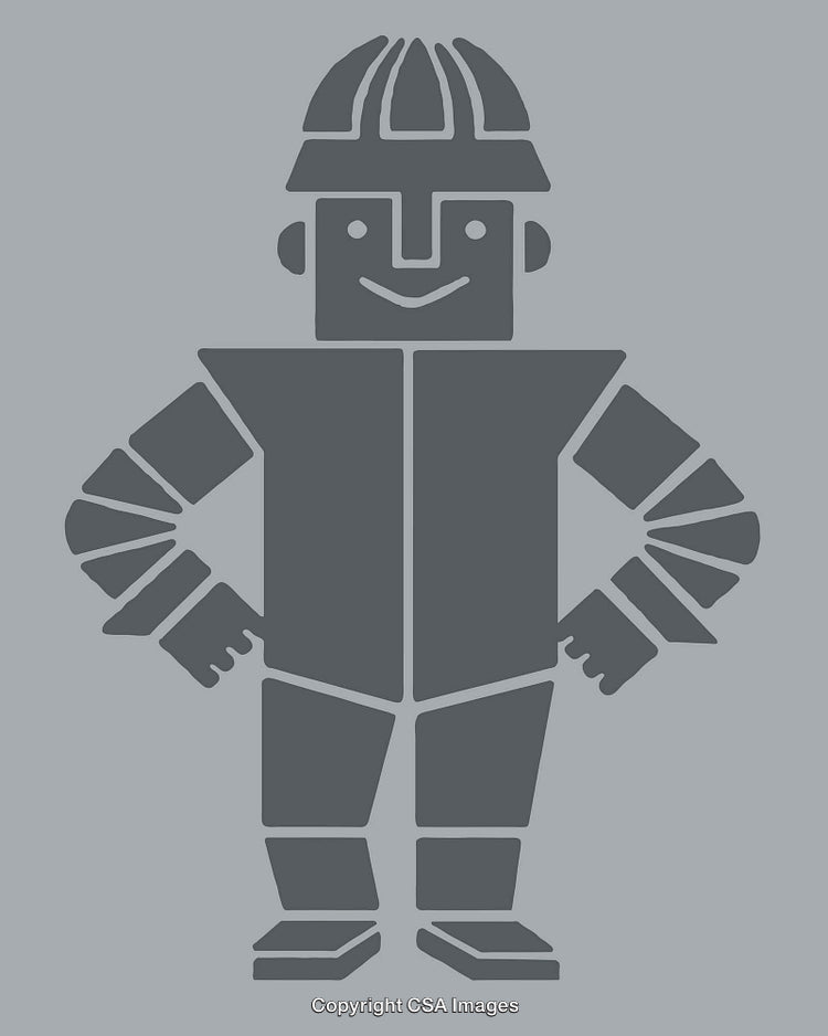 Cartoon Illustration of Robot Character Wearing a Helmet with a Friendly Pose